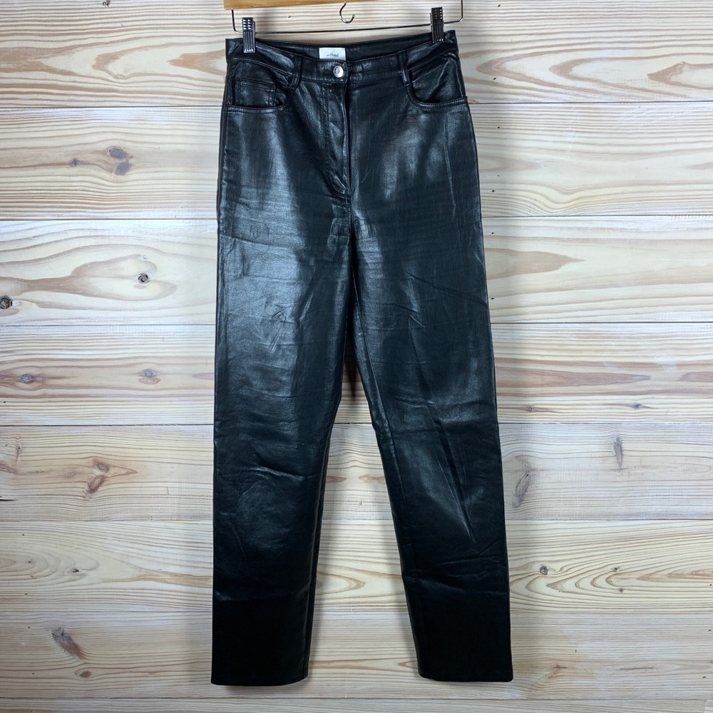 Wilfred Melina Pants Aritzia Women 4 High Waist Straight Vegan Leather Trousers